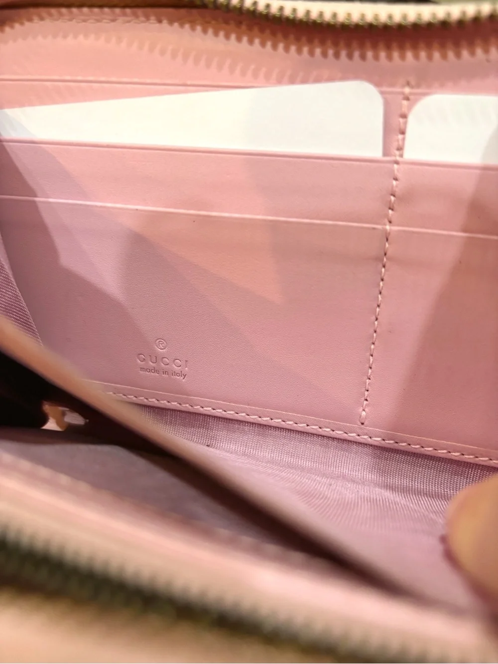 Gucci GG Supreme Monogram Strawberry Zip Around Wallet Light Pink